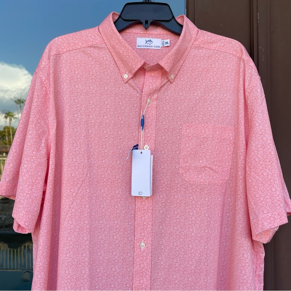 Southern Tide BRRR Intercoastal Salmon-Colored Fan Print Shirt XXL